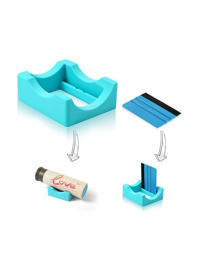 Small Silicone Cup Cradle for Crafting,Tumbler Holder with Built-in Slot and Felt Edge Squeegee, Use to Apply Vinyl Decals for Mug Beer Can and Glass Bottle, Anti-Skidding Display Tumbler Stand - Image 1