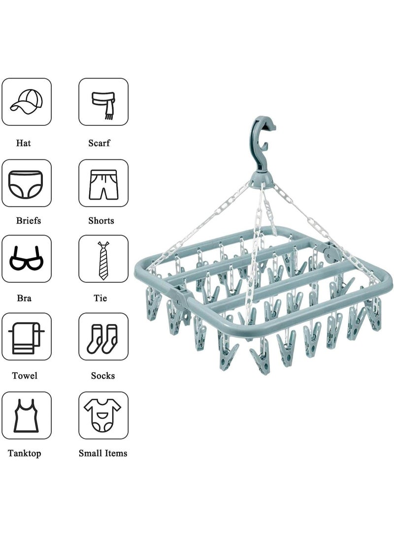 Hedge Foldable Laundry Hanger Drying Racks with 32 Clips For small garments Laundry Clothes Hangers for Drying Socks Towels and Baby Clothes - Image 3
