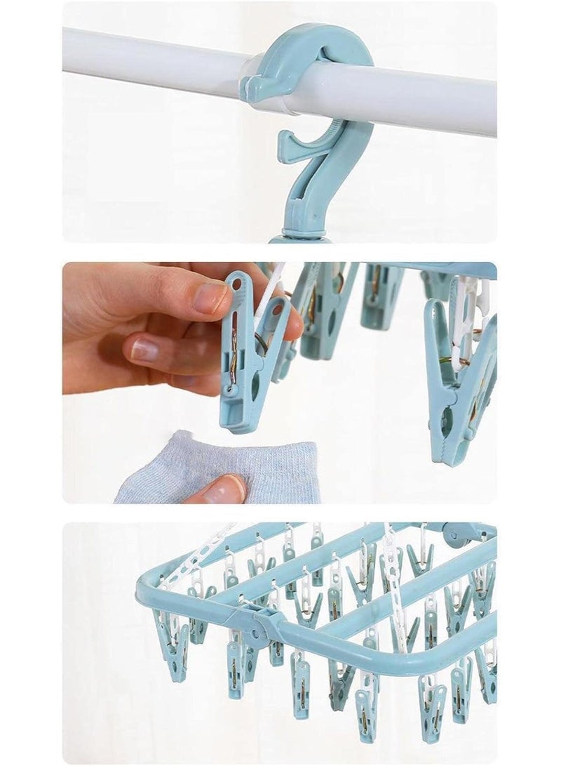 Hedge Foldable Laundry Hanger Drying Racks with 32 Clips For small garments Laundry Clothes Hangers for Drying Socks Towels and Baby Clothes - Image 4