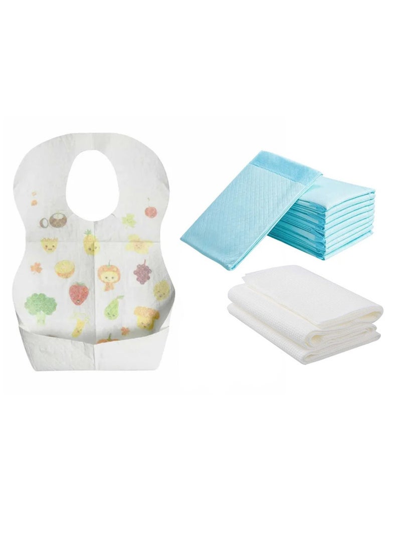 STAR BABiES Combo Pack Pack Disposable Changing Mat 20Pcs Disposable Towel 3Pcs Bibs 20Pcs-Blue  - Image 1