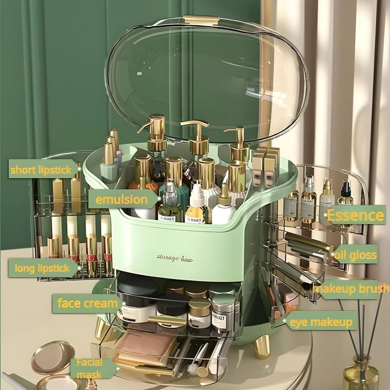 VERAT Cosmetic Storage Box, Cosmetics Makeup Organizer for vanity, Skincare Jewelry Lipstick Case Organizer, (Premium Green, Multi Compartment) - Image 4