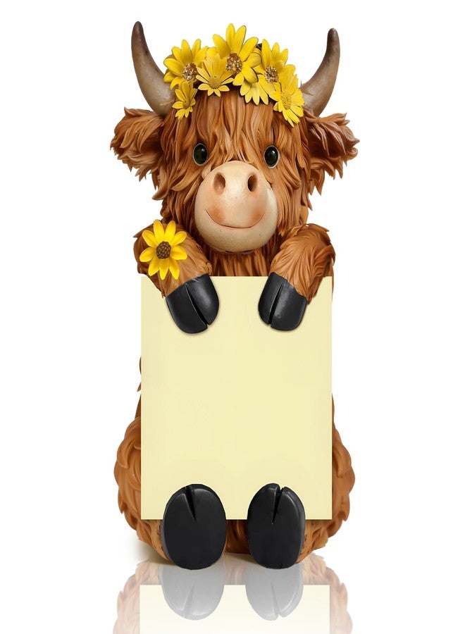 Thenshop Teacher Appreciation Gift Sunflower Highland Cow Pop up Sticky Note Dispenser Resin Highland Cow Note Holder with 100 Sheets 3 x 3 Inch Sticky Notes Desk Accessory for Office Home - Image 1