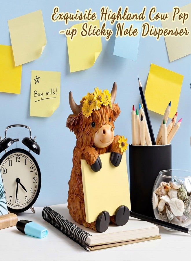 Thenshop Teacher Appreciation Gift Sunflower Highland Cow Pop up Sticky Note Dispenser Resin Highland Cow Note Holder with 100 Sheets 3 x 3 Inch Sticky Notes Desk Accessory for Office Home - Image 5