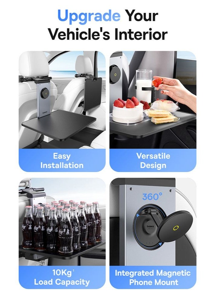 Baseus MagPro Series Multi-Use Car Mount for Backseat Headrest - Foldable Laptop Desk, 360° Rotating Phone Holder, Adjustable, Easy to Install - Black - Image 3