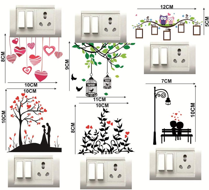 DecorVilla Decor Villa Love Heart Switch Board Sticker Floral Stickers Wall Stickers Light Switch Standard Multicolour Pack of 1 6 Stickers DBBB0041 - Image 2