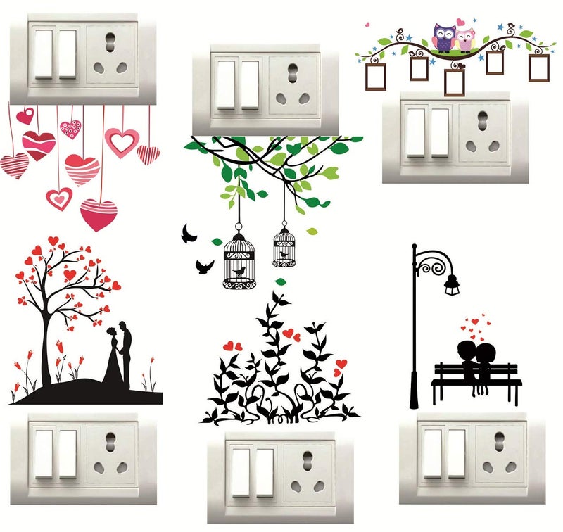 DecorVilla Decor Villa Love Heart Switch Board Sticker Floral Stickers Wall Stickers Light Switch Standard Multicolour Pack of 1 6 Stickers DBBB0041 - Image 1