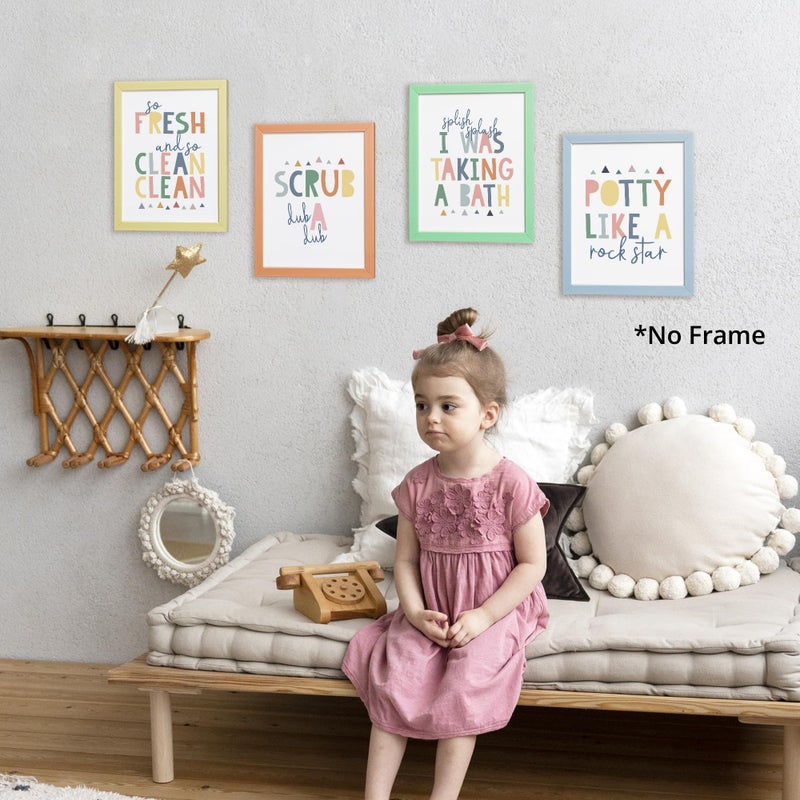 AEHIE So Fresh and Clean Colorful Bathroom Art Poster Prints for Home Kid Washroom Restroom Nursery Toilet Laundry Decor Funny Bathroom Rules Word Art Decorations Prints Wall Art Unframed 4pcs 8x10inches - Image 5