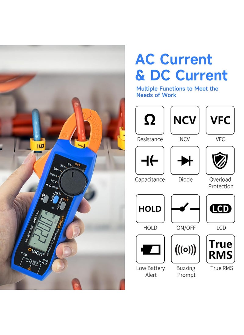 Owon OWON CM2100B Digital Clamp Meter Auto Range 20000 Counts ACDC Resistance Capacitance Tester Multiple Measurement Functions NVC VFC Diode Overload Protection True RMS Multimeter  - Image 2