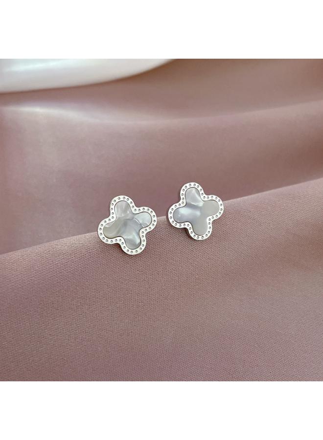 [full-body Titanium Steel] Fritillaria Lucky Grass Minimal Wind Earrings Cold Men's And Women's Earrings Personality Temperament Banquet Earrings 