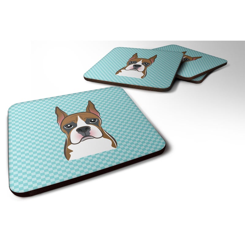 Caroline's Treasures ""Caroline's Treasures BB1161FC Checkerboard Blue Boxer Foam Coaster (Set of 4)  3.5"""" H x 3.5"""" W  Multicolor""