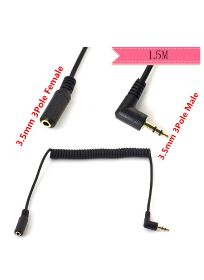 Generic - 90 Degree Angled Spring Wire Audio Earphone Extension Cord DC3.5 Male Pair Bus Wire Earplug Extension Cord 1.5 Meters-Color:Black-Line Length:1.5 M - Image 1
