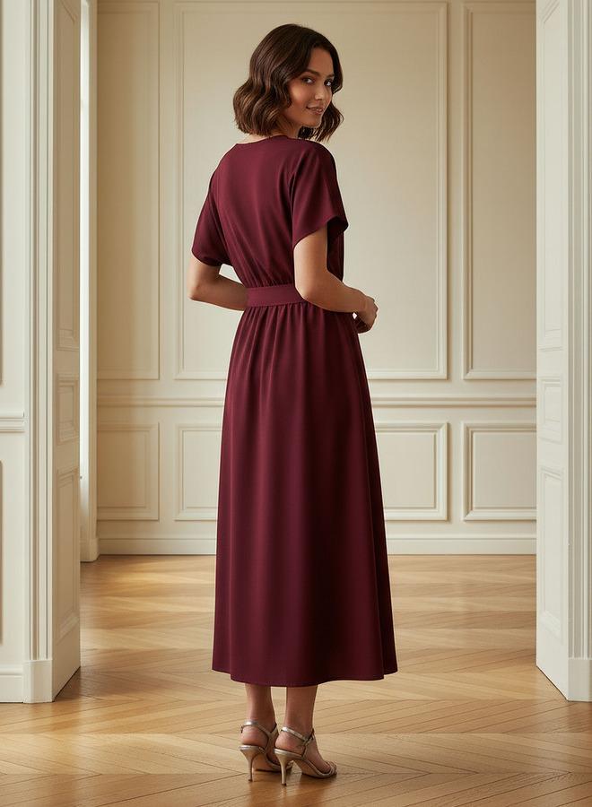 Splash FAV Belted Midi Dress with Short Sleeves and V-neck - Image 3