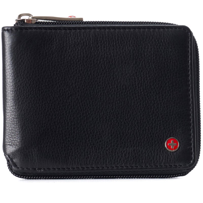 Alpine Swiss Logan Zipper Bifold Wallet For Men or Women RFID Safe Comes in a Gift Box Black - Image 1