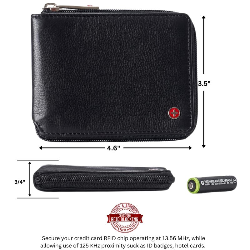 Alpine Swiss Logan Zipper Bifold Wallet For Men or Women RFID Safe Comes in a Gift Box Black - Image 3