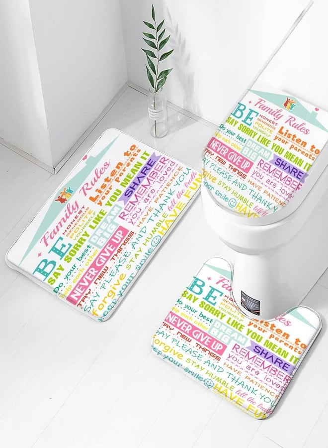 AAtter 4 Piece Kids Shower Curtain Set Boys Girls Colorful Inspirational Motivational Family Rules 60Wx72L Curtains Decor with Non-Slip Rugs, Toilet Lid Cover and Bath Mat Bathroom Accessories, Fun - Image 2