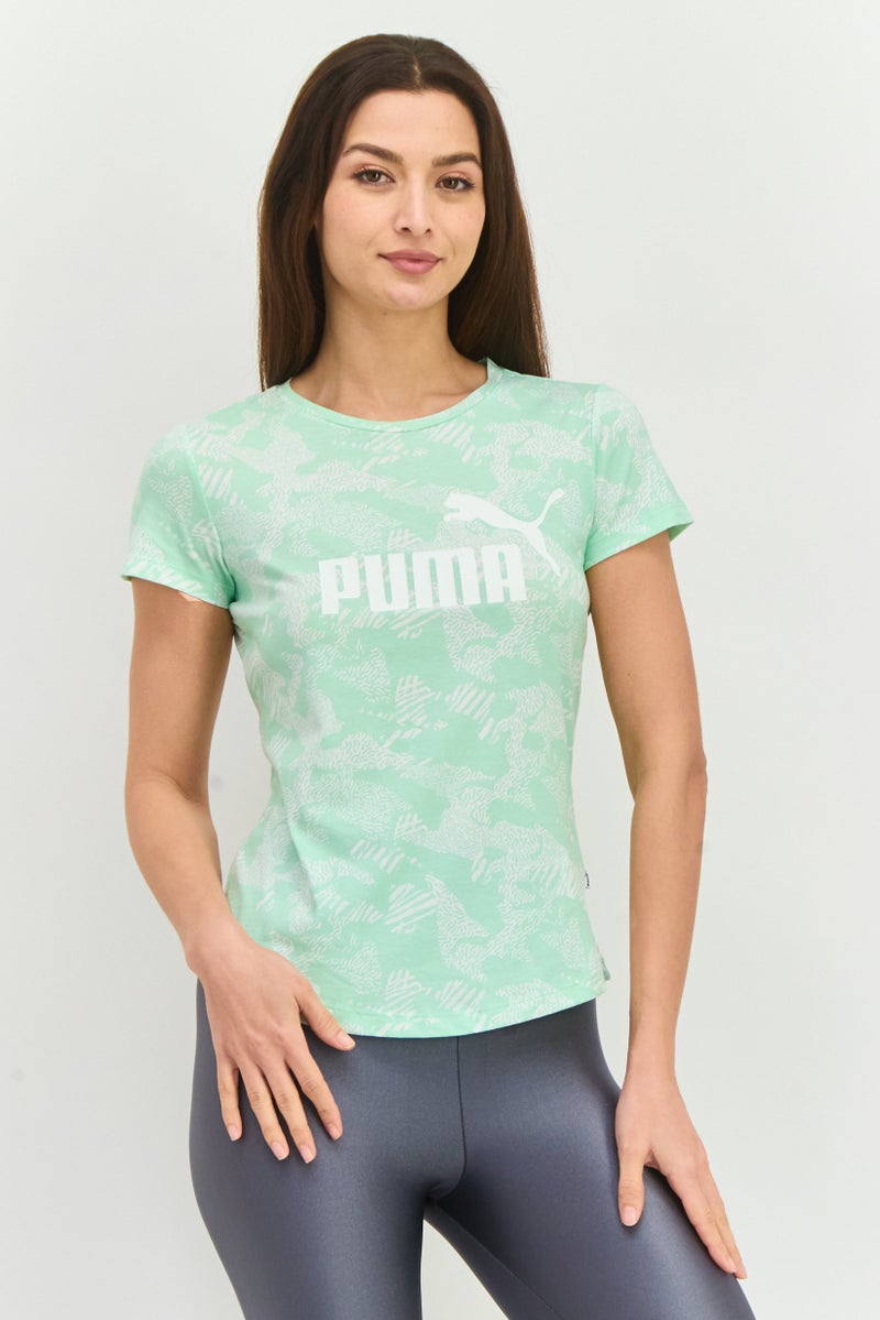 PUMA Women Sportswear Fit Short Sleeve Training Top, Green - Image 1