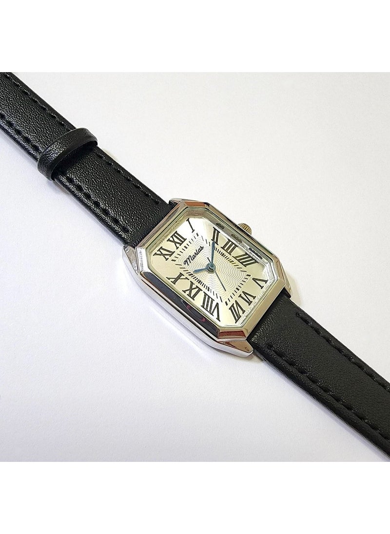 Tekno Trust Retro Women's Wristwatch, Vintage Design, Roman Numerals, Leather Strap, Octagonal, Easy to Use  - Image 2