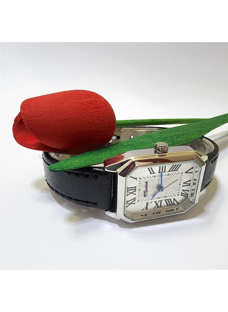 Tekno Trust Retro Women's Wristwatch, Vintage Design, Roman Numerals, Leather Strap, Octagonal, Easy to Use  - Image 5