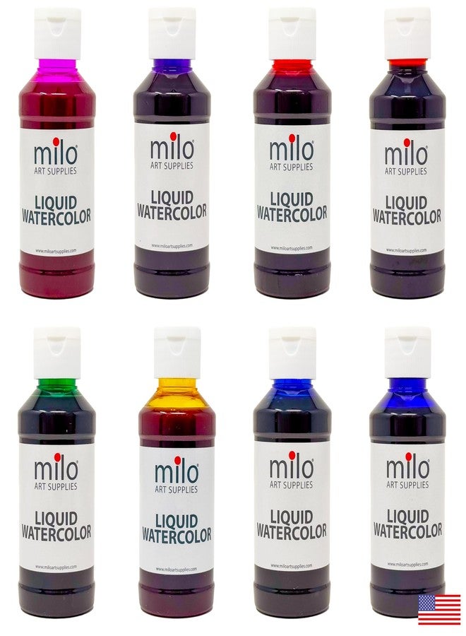 milo Liquid Watercolor Paint Set of 8 Colors | 4 oz Bottles | Washable, Safe and Non-Toxic | Made in USA | Art & Craft Paints for Kids, School Supplies Painting Set for Children | Easy to Pour Fluid Bottles - Image 1