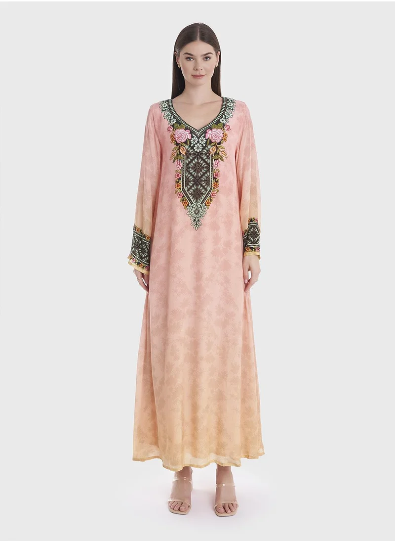 كشخة Viscose Floral Printed Jalabiya