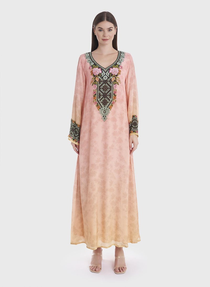 كشخة جلابية فيسكوز بطبعة زهور - Image 1