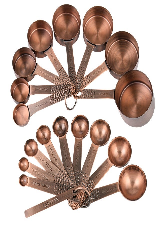 Smithcraft Copper Measuring Cups and Spoons Set, Stainless Steel Measuring Cups Spoons, Metal Metric & US 8 Measure Cup, 9 Kicthen Measure Spoons & Leveler for Baking & Kitchen - Image 1