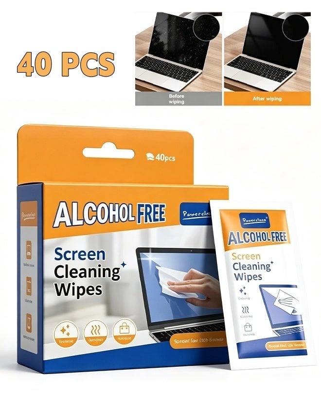 Powerclean 40-Pack Pre-Moistened Screen Cleaning Wipes - Individually Wrapped, Streak & Scratch Free - Image 1