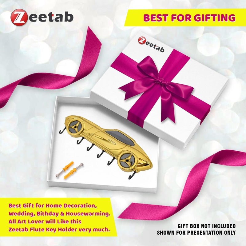 Zeetab Car Key Holder | Car Key Stand & Brass Metal Wall Mount Hanger with 6 Hooks | Home Decor Gift (20x7cm) (Gold) - Image 4