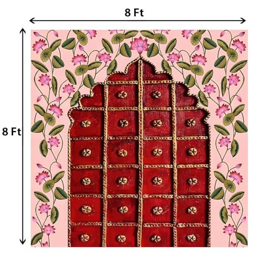 DHARA CREATION Door Entrance Design Printed (8FT-8FT) Backdrop Cloth for Pooja Decoration Traditional Background Curtain Cloth for Festival. (Washable Fabric) - Image 2