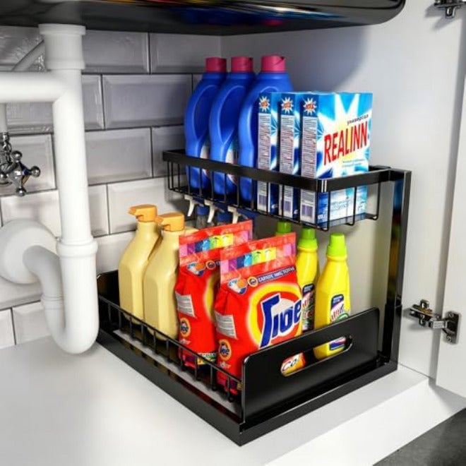 REALINN Under Sink Organizer, Pull Out Cabinet Organizer 2 Tier Slide Out Sink Shelf Cabinet Storage Shelves, Under Sink Storage for Kitchen Bathroom Cabinet - Image 1