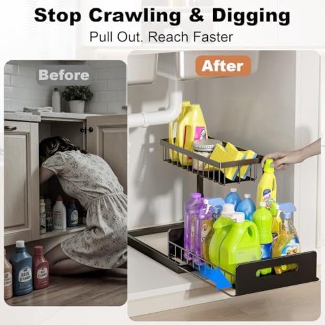 REALINN Under Sink Organizer, Pull Out Cabinet Organizer 2 Tier Slide Out Sink Shelf Cabinet Storage Shelves, Under Sink Storage for Kitchen Bathroom Cabinet - Image 3