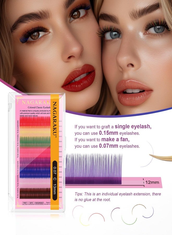 NAGARAKU Colored Eyelash Extensions 8 Colors Rainbow 0.07mm C curl 12mm Purple Blue Pink Brown Individual Lashes Color Lash Clusters Soft Natural Professional Salon Supplies - Image 2