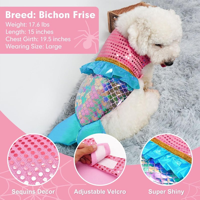 cyeollo Store Dog Costume Mermaid Costumes for Small Dogs Halloween Outfit Holiday Birthday Party Dog Clothes Outfits Sparkly Pet Costumes Size M - Image 5