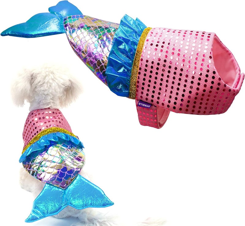 cyeollo Store Dog Costume Mermaid Costumes for Small Dogs Halloween Outfit Holiday Birthday Party Dog Clothes Outfits Sparkly Pet Costumes Size M - Image 1