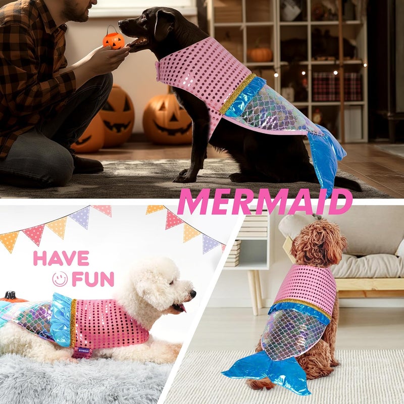 cyeollo Store Dog Costume Mermaid Costumes for Small Dogs Halloween Outfit Holiday Birthday Party Dog Clothes Outfits Sparkly Pet Costumes Size M - Image 3