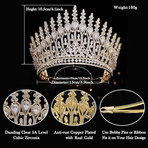 Aoligrace Luxury Tall Wedding Crowns for Bride 5A Cubic Zirconia Arabic Dubai Sweet 16 Tiara Crystal Birthday Party Headpiece - Image 4