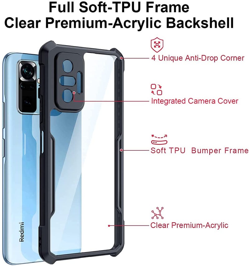 SHINESTAR Thermoplastic Polyurethane, Plastic Ultra Thin 360 Degree Protection Crystal Clear Bumper Back Cover for Redmi Note 10 Pro/Pro Max Mobile - Black - Image 3