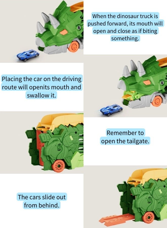 Vixplorn Dinosaur Race Tracks 7 in 1 Dinosaur Toy for Kids Ages 3-7, Dinosaur Transport Truck with 4 Metal Vehicles, City Dinosaur Ultimate Transport Track Toy, Transformable into a Standing Stampede Dinosaur Toy for Toddlers, Gift for Kids Ages 3+ for Eid, Birthday, Easter and Other Celebrations - Image 4