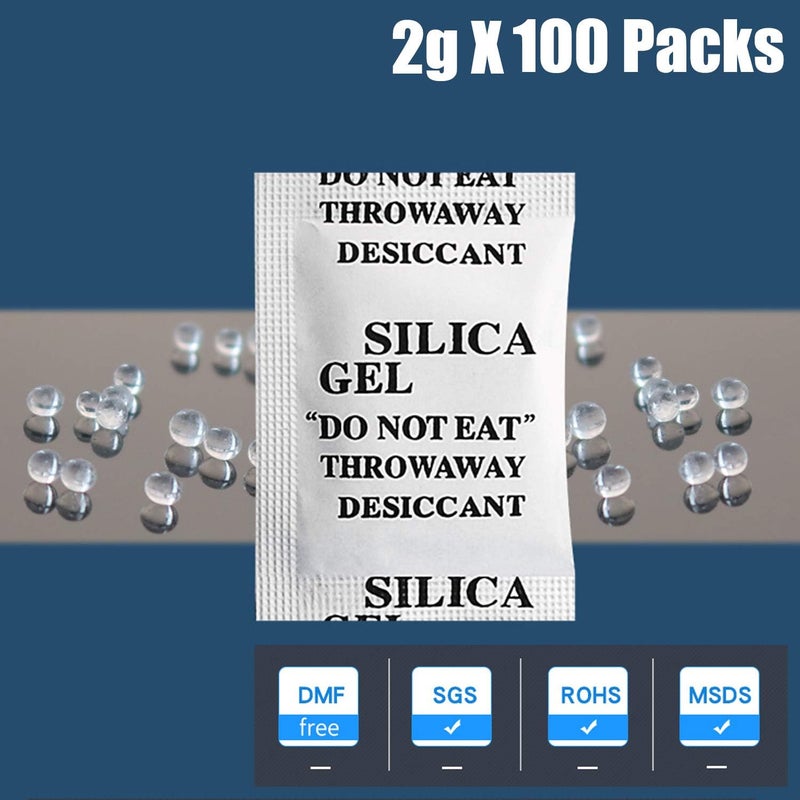 Rness Silica Gel Sachets for Food Food Grade Silica Gel Moisture Absorbers for Moisture Control,Cobalt Chloride Free 2g/pack(100 Packs) - Image 2