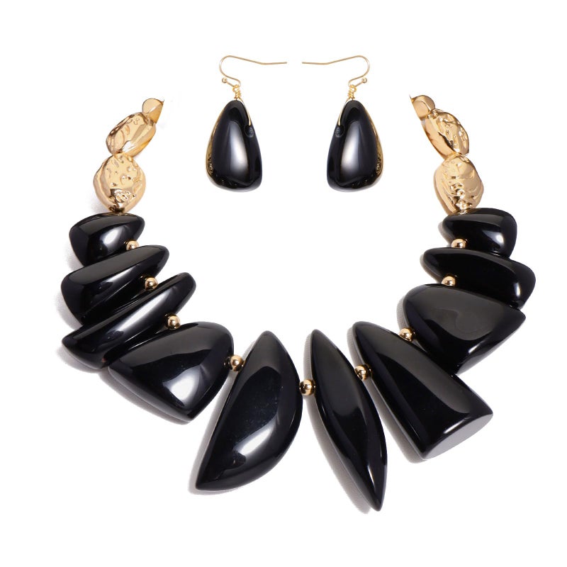 Bocar Statement Chunky Irregular Beaded Collar Necklace Earrings Choker Necklace Set for Women Gift (NK-10760-Black-Set) - Image 1
