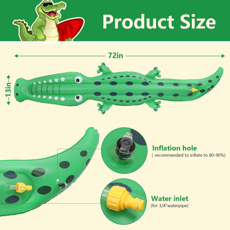 BINGKOU Water Sprinkler for Kids,Large Crocodile Inflatable Sprinkler, Kids Sprinklers for Yard,Outdoor Water Toys Spray Summer Water Play for Boys Girls Dogs Backyard - Image 2