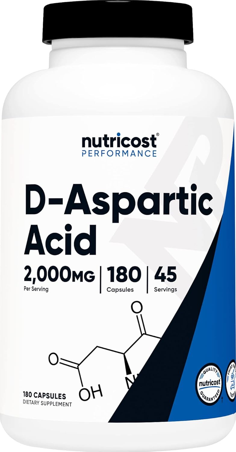 Nutricost DAspartic Acid DAA Capsules 2000mg Per Serving 180 Capsules  NonGMO Supplement - Image 1