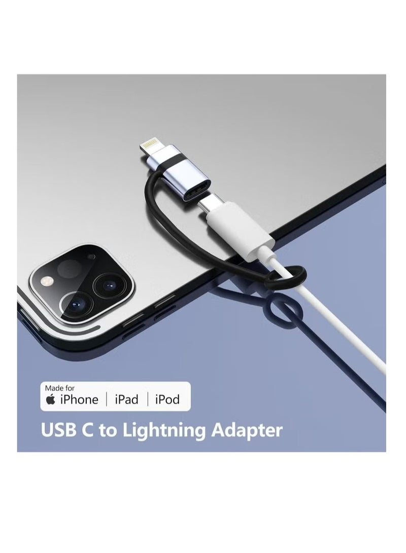 قطعتان من محول USB-C إلى Lightning باللون الفضي، شحن سريع PD بقوة 30 وات، مزامنة البيانات، حلقة مضادة للضياع لجهاز iPhone - Image 5