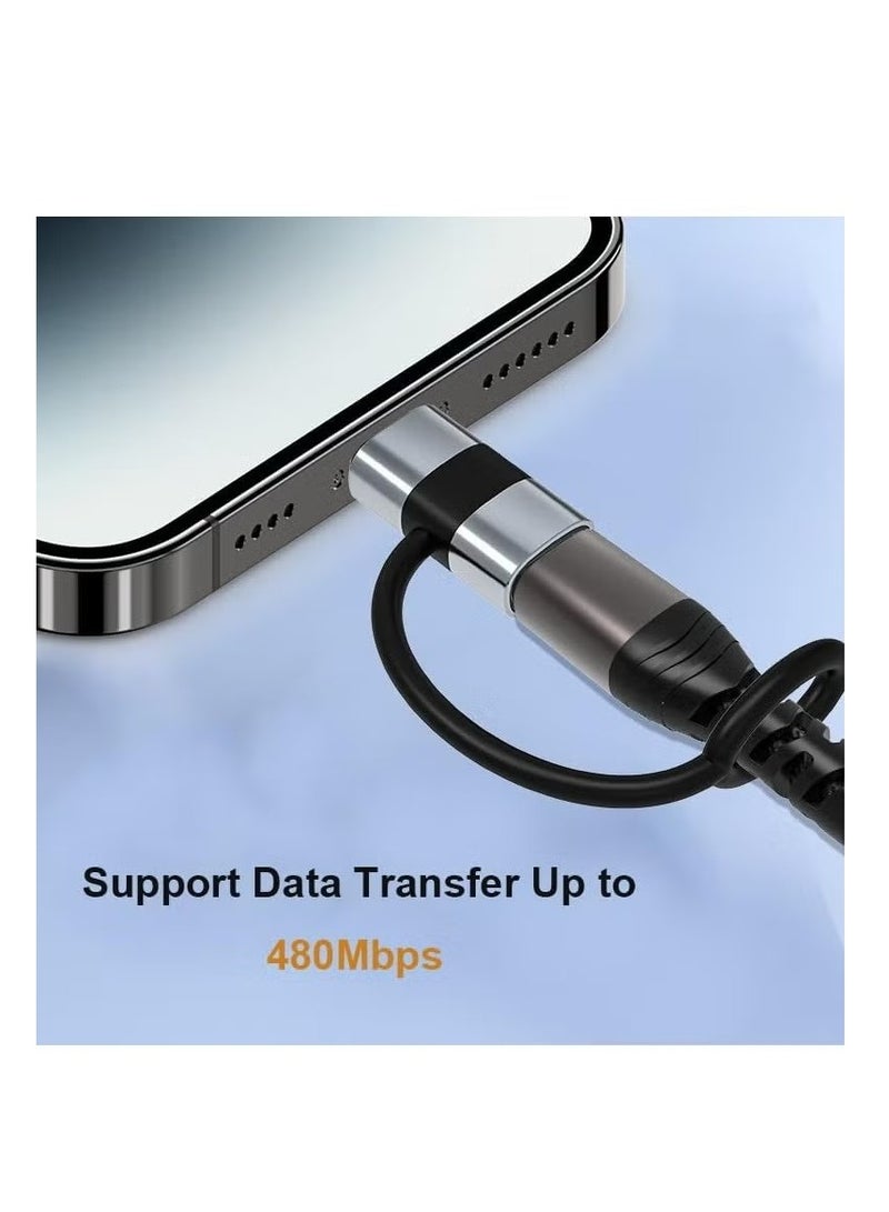 قطعتان من محول USB-C إلى Lightning باللون الفضي، شحن سريع PD بقوة 30 وات، مزامنة البيانات، حلقة مضادة للضياع لجهاز iPhone - Image 2