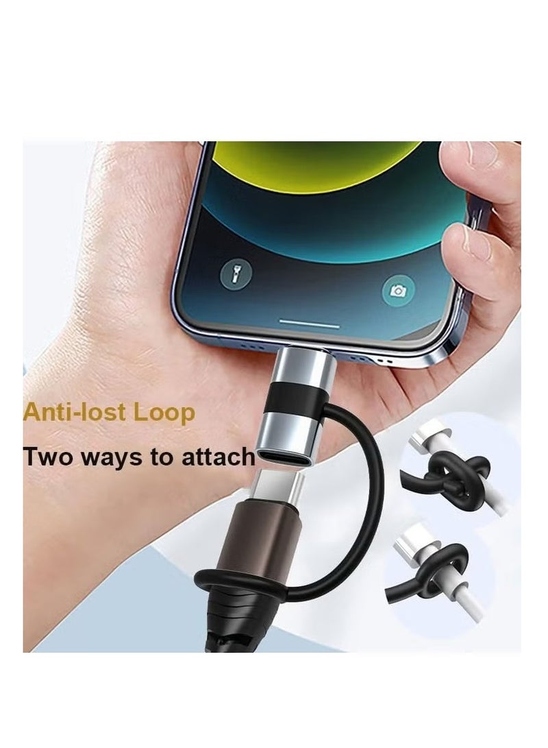 قطعتان من محول USB-C إلى Lightning باللون الفضي، شحن سريع PD بقوة 30 وات، مزامنة البيانات، حلقة مضادة للضياع لجهاز iPhone - Image 3