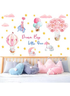 BPA KOKOLAP Dream Big Little One Wall Stickers, Pink Elephant Wall Decals Nursery Decor, Flowers Hot Air Balloon Wall Sticker Baby Girl Room Decor, Cloud Stars Wall Decal for Kids Room Bedroom Playroom Decor  - Image 5