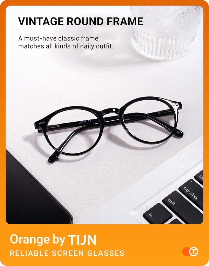 TIJN Blue Light Blocking Glasses Men Women Vintage Thick Round Rim Frame Eyeglasses - Image 3