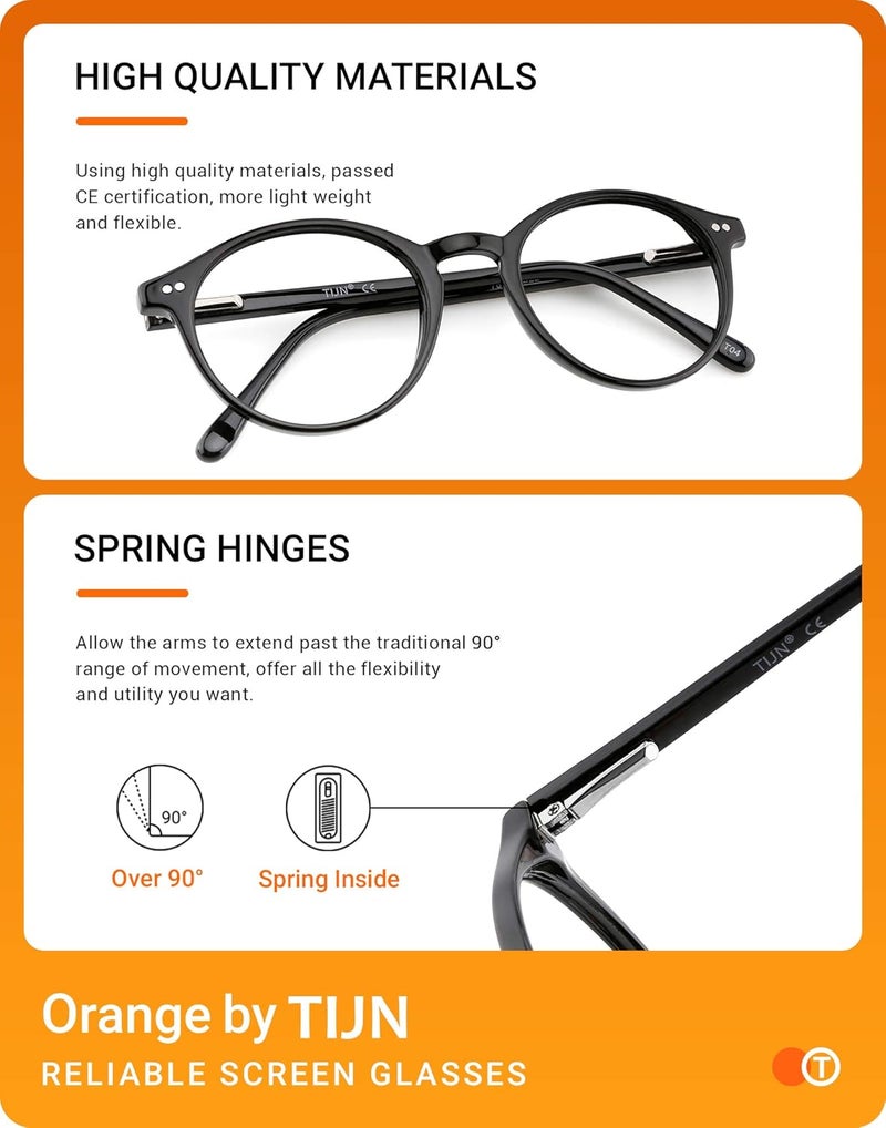 TIJN Blue Light Blocking Glasses Men Women Vintage Thick Round Rim Frame Eyeglasses - Image 4