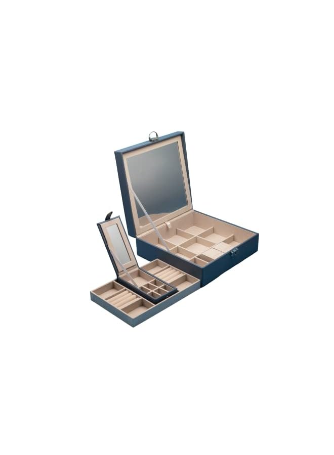 IAF and Secure Jewelry Storage: Premium PU Leather Jewelry Organizer Box with High-Definition Mirror, Removable Extra Storage, Velvet Lining and Safety Lock (Light Blue) - Image 3