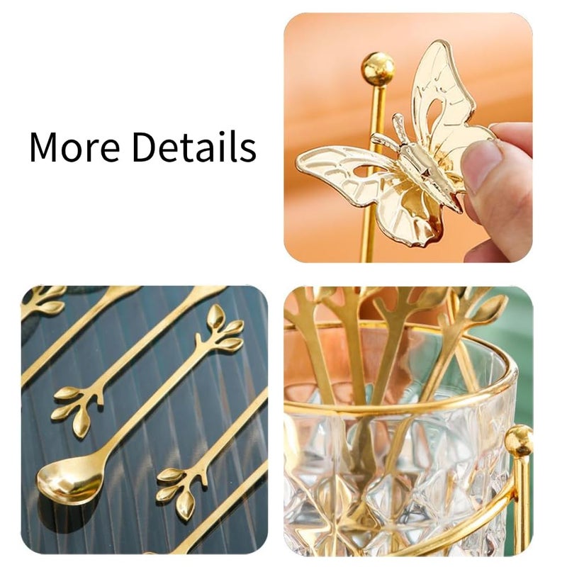 INPROPEXT 6PCS Coffee Spoons Set with Glass Holder,Small Stainless Steel Gold Tea Spoon,Mini Dessert Spoons Set for Fruit,Stirring, Mixing, Sugar, Ice Cream, Cake (6 x Spoons) - Image 5